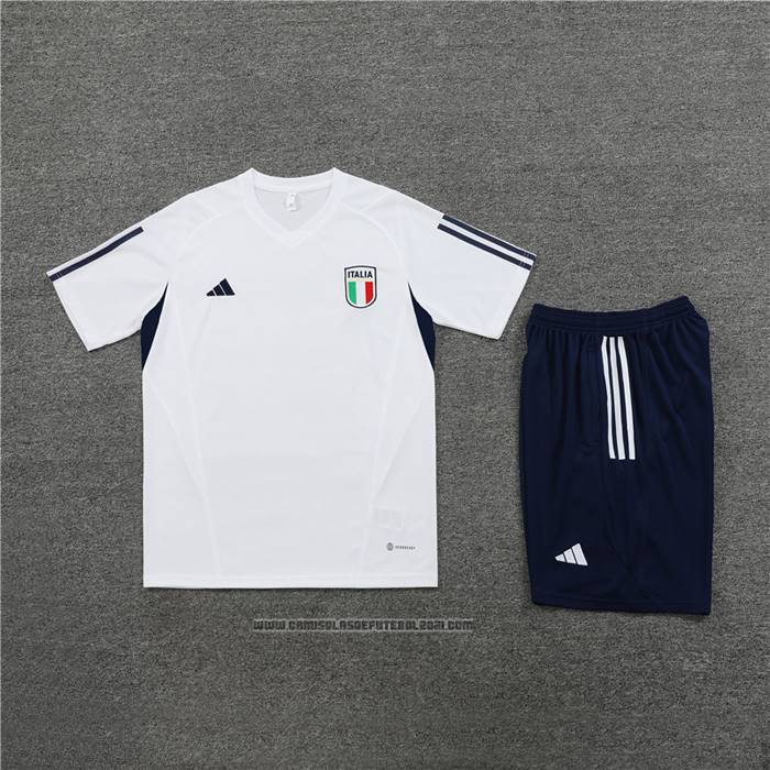 Fato de Treino Italia Manga Curta 2023-2024 Branco - Calcas Curta